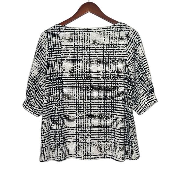 H&M Black White Checked Crepe Jersey Boatneck Top - Picture 2 of 4